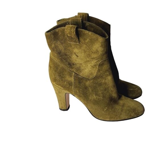 Club Monaco Olive Suede Arlietta Heeled Ankle Boots 36.5 - Picture 5 of 8